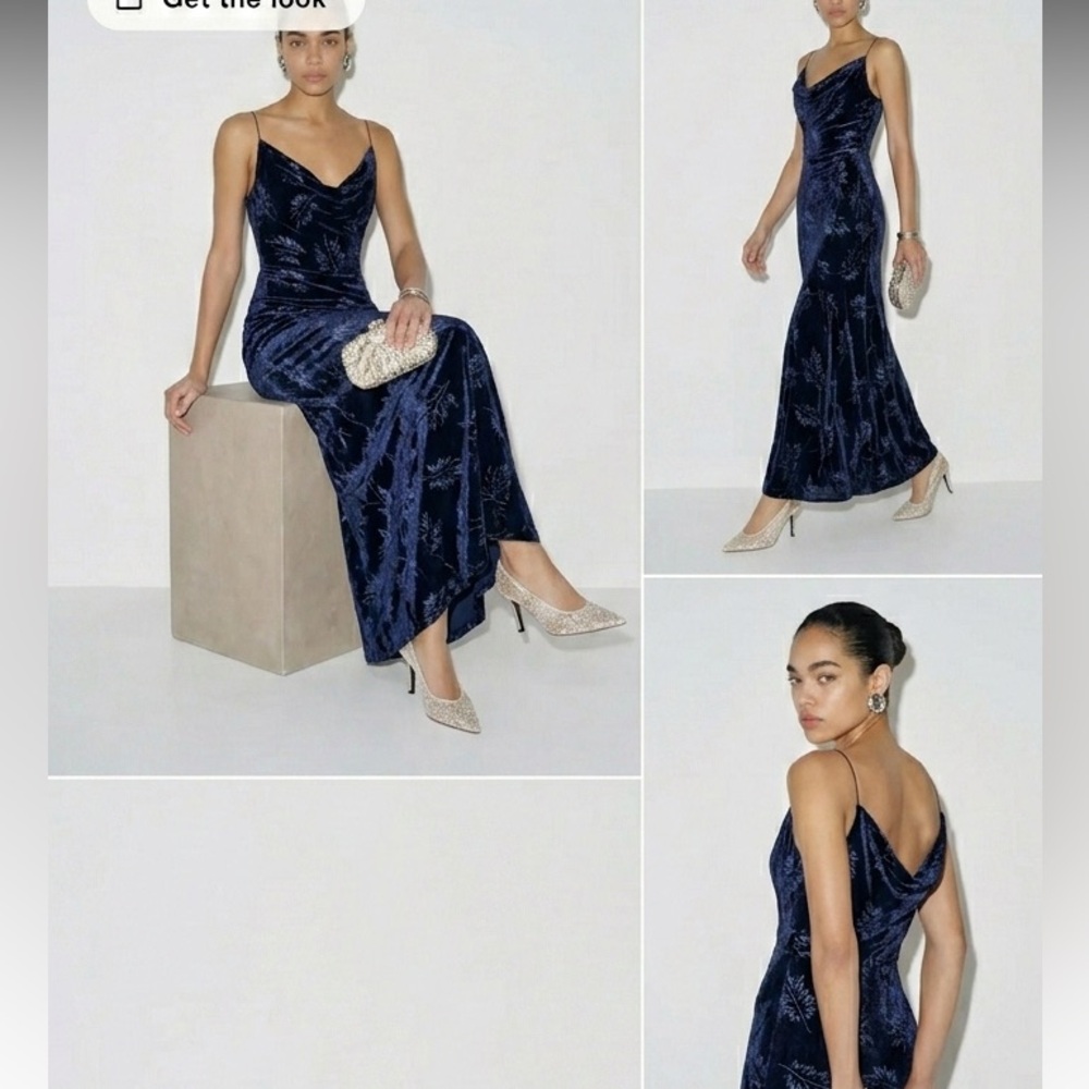 Silk and Velvet Midnight Blue Floral Maxi Dress - Picture 2 of 7